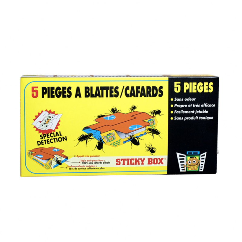 5 pièges à cafards et blattes STICKY BOX